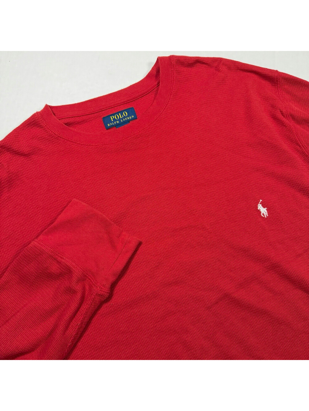Polo Ralph Lauren Men’s Sleepwear Waffle-Knit L/S Crewneck Logo Top, Red 2XLT